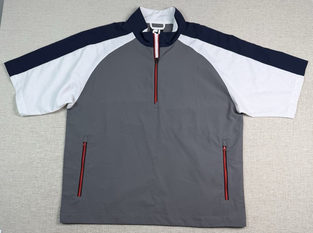FootJoy Men’s L Golf Windshirt Short Sleeve 1/4 Zip Gray Navy White